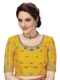 Nivah Fashion Women's  Satin Embroidery Saree with Heavy Work Blouse Piece