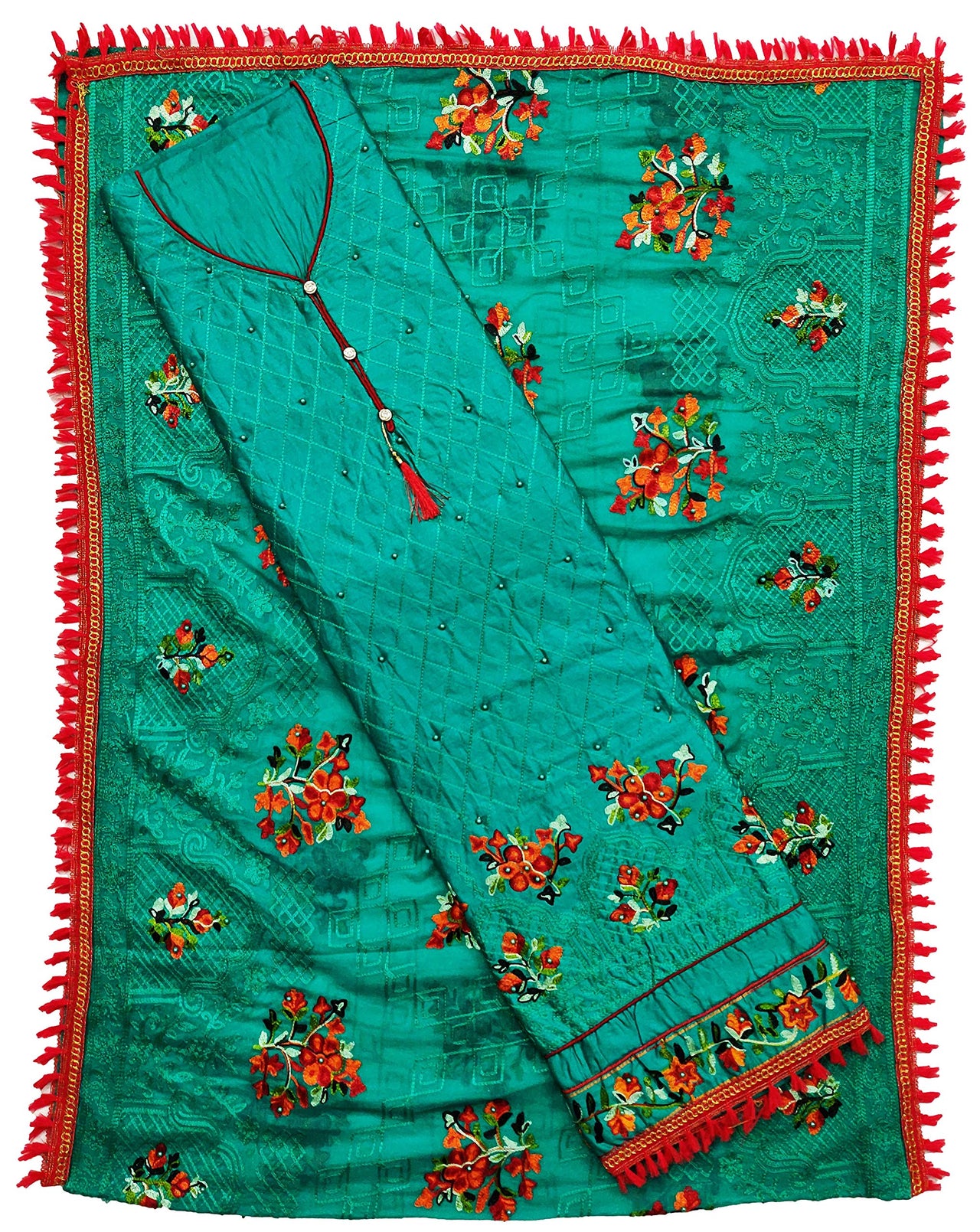 AAHIRA Women Jam Cotton Unstitched Salwar Suit Dress Material With Heavy Embriodery And Phulkari Dupatta(Free Size, Vidhya)