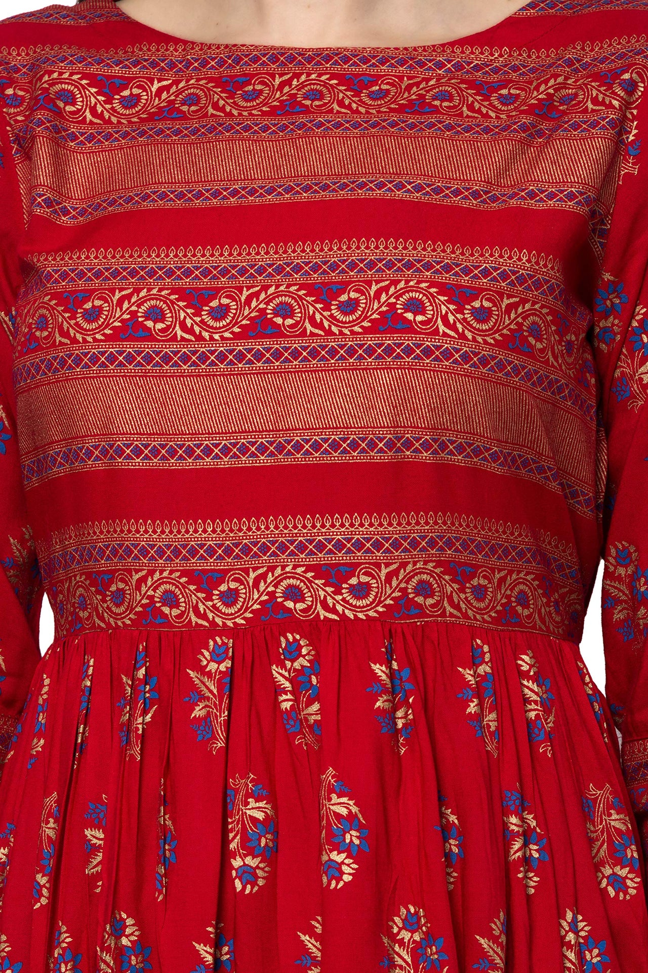 Asean Women's  Rayon Foil Print A-Line Kurta