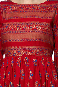 Asean Women's  Rayon Foil Print A-Line Kurta