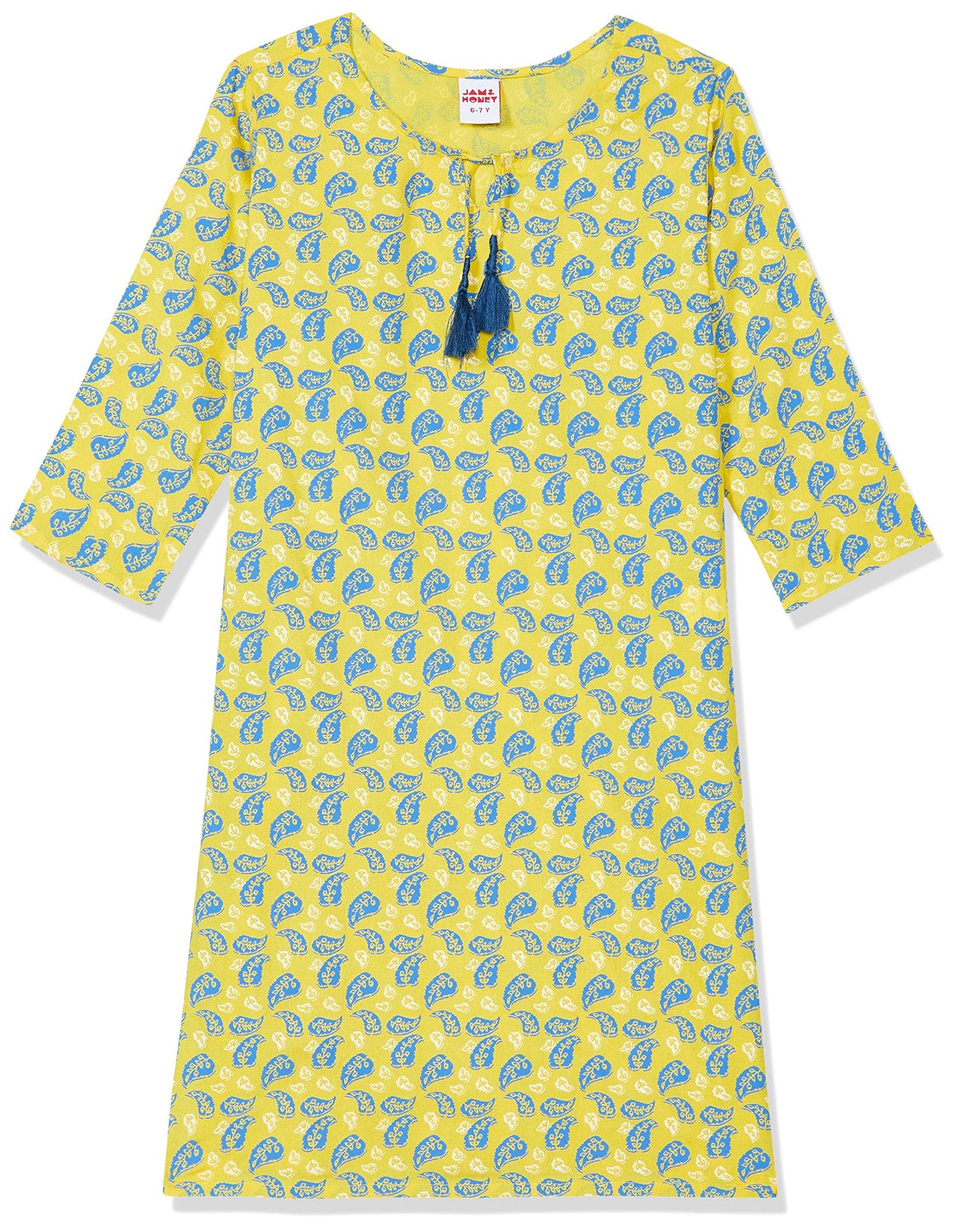 Amazon Brand - Jam & Honey Girl's  Cotton Regular Short Kurti PEACH 2 2 Years-3 Years