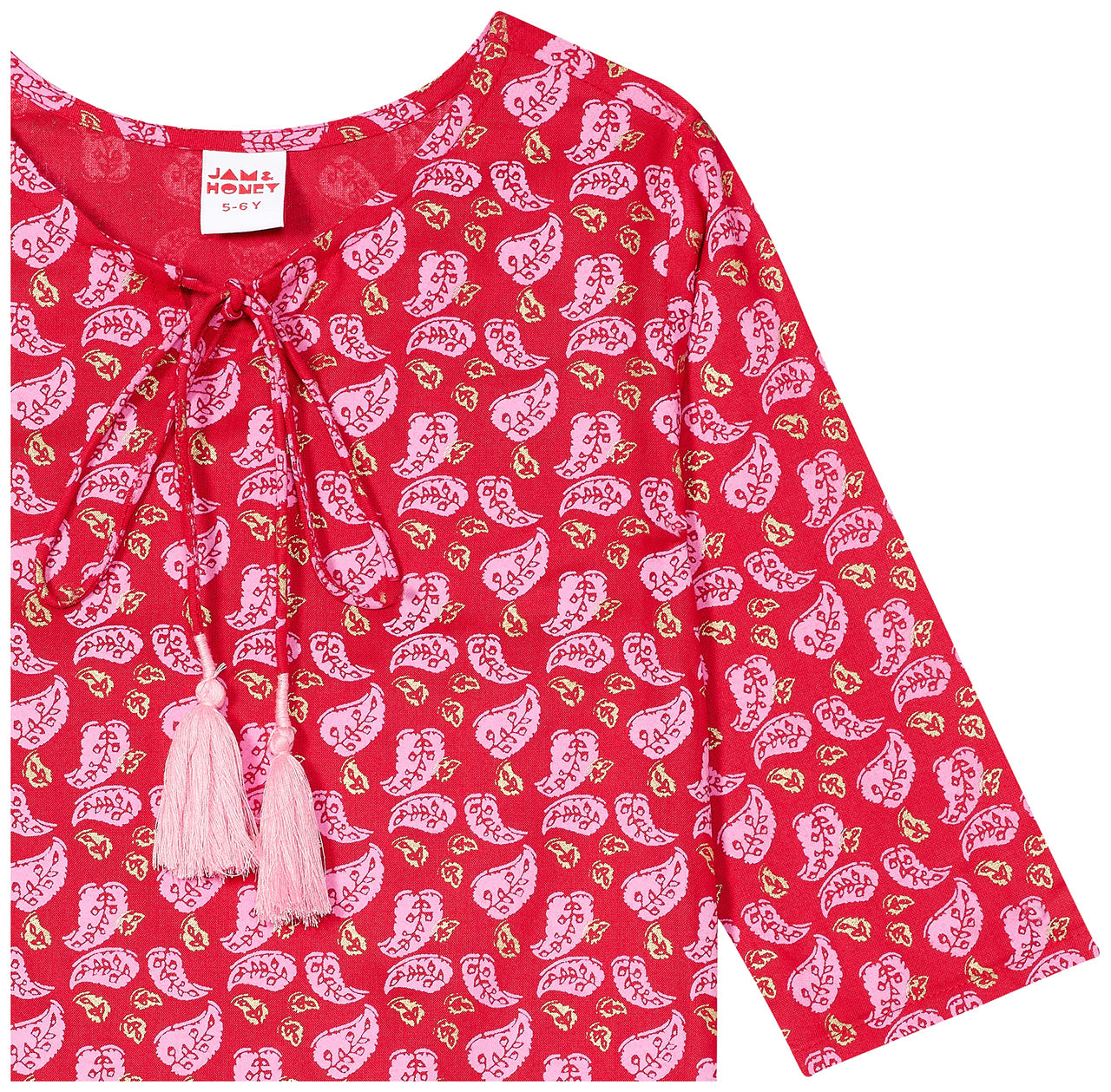 Amazon Brand - Jam & Honey Girl's  Cotton Regular Short Kurti PEACH 2 2 Years-3 Years