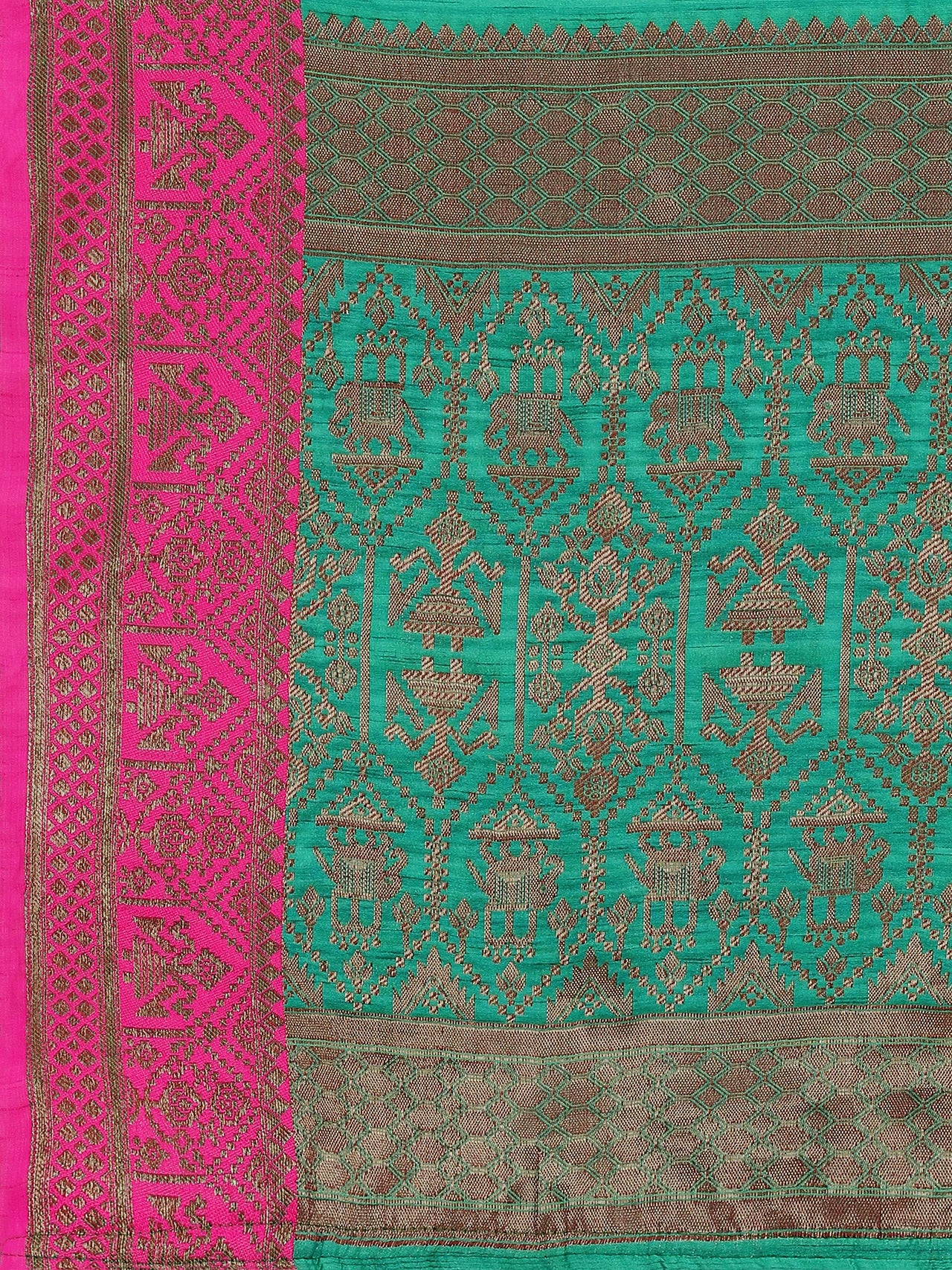 NK Textiles Women's  Elephant Motifs Woven Kanjivaram Ghicha Tussar Silk Saree with Fancy Tassels