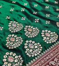 Shravanya Women's  Banarasi Silk Saree with Designer Embroidery and Stone Work with Jacquard Pallu, Border and Plain Unstitched Blouse Piece