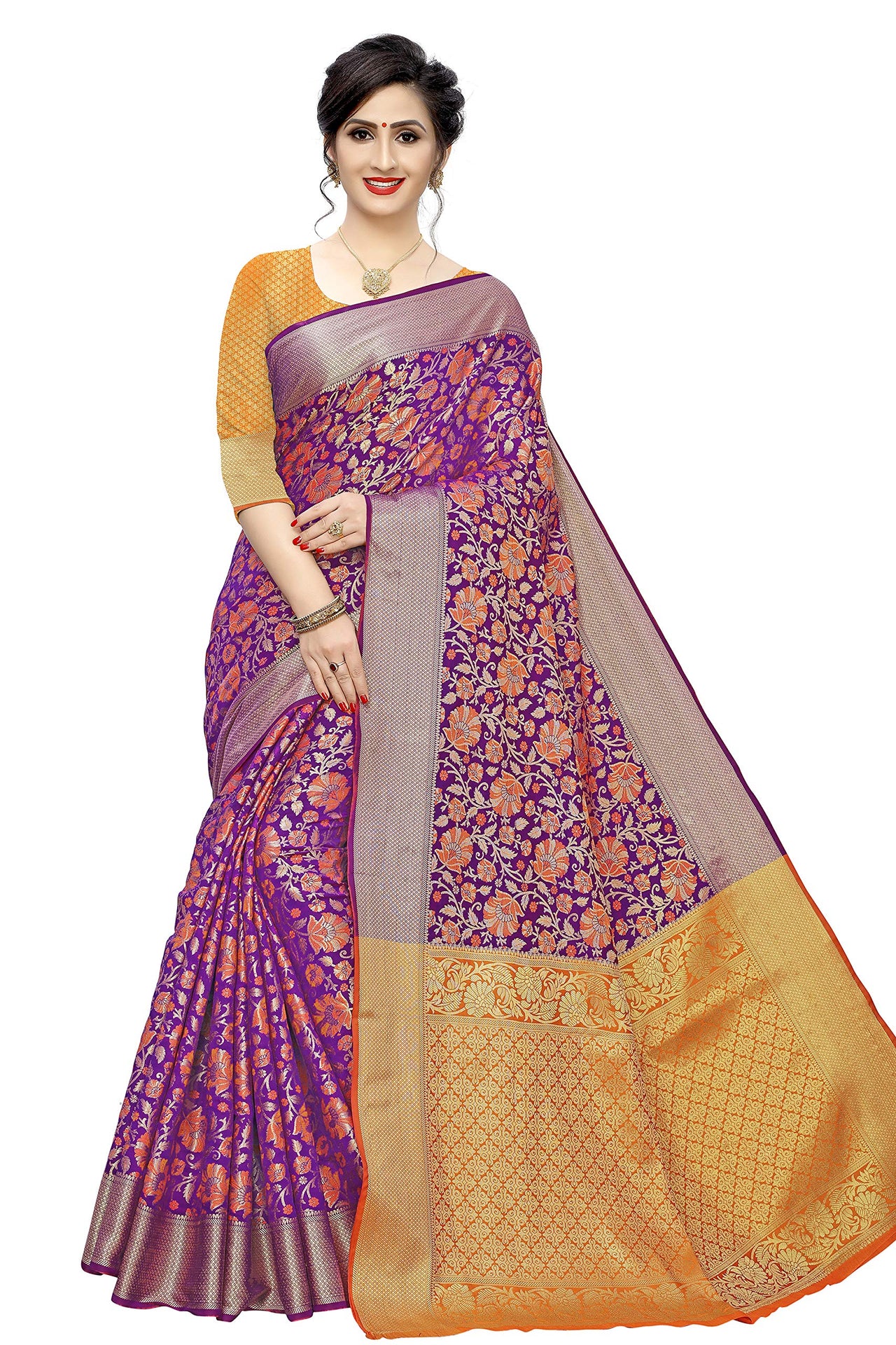 leeza store Heavy Women Kanjivaram Flower Jal Patola Saree With Blouse Piece