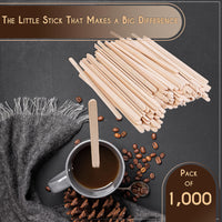 Perfect Stix Premium Wooden Coffee Stirrer Sticks, Thick Birch Wood 1000 Count, 5.5