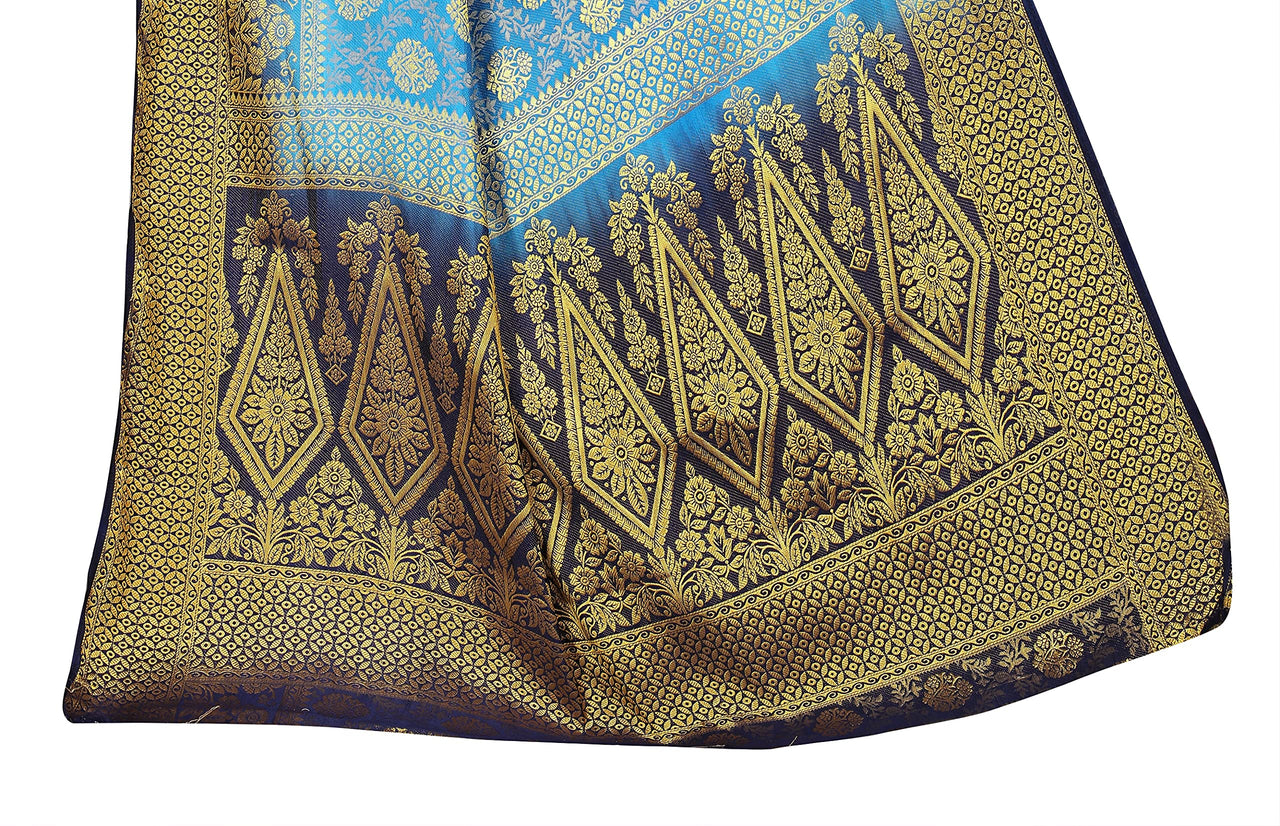 iZibra Women's  Pure Kanjivaram Silk Sraee Kanchipuram Pattu Sarees With Blouse Piece (kismat-2 paithani)