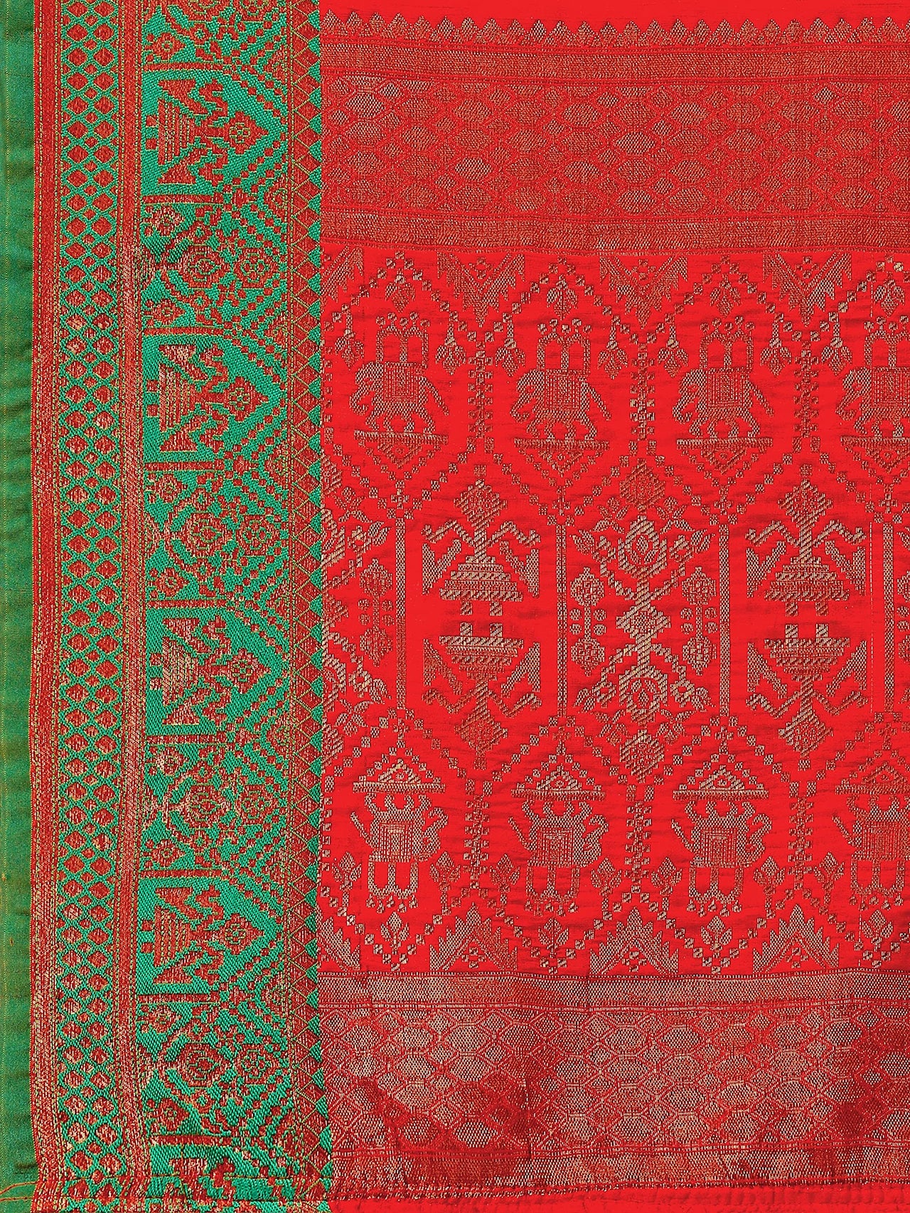 NK Textiles Women's  Elephant Motifs Woven Kanjivaram Ghicha Tussar Silk Saree with Fancy Tassels