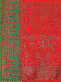 NK Textiles Women's  Elephant Motifs Woven Kanjivaram Ghicha Tussar Silk Saree with Fancy Tassels