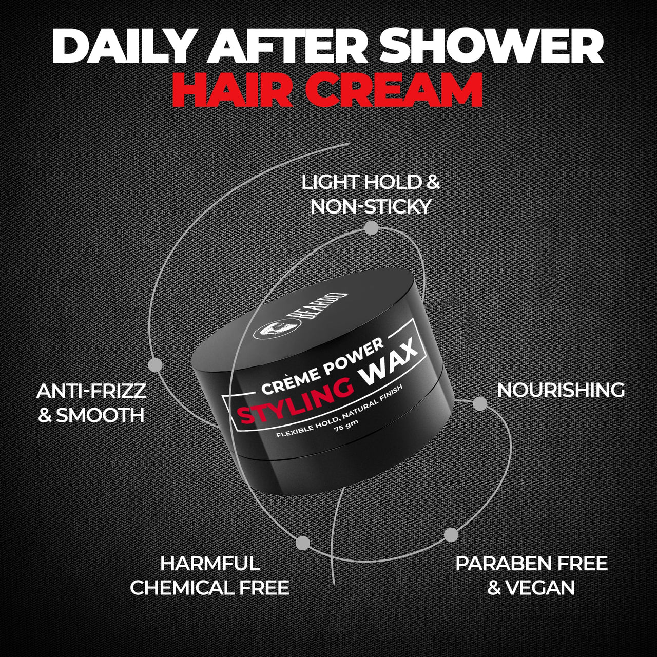 Beardo Creme Power Styling Wax, 75 gm | Cream Hair Wax Men | Crème Styling Wax | Volumizing Wax | Natural Finish | Hair Cream | Hair Wax for Non Stick, Smooth Hair