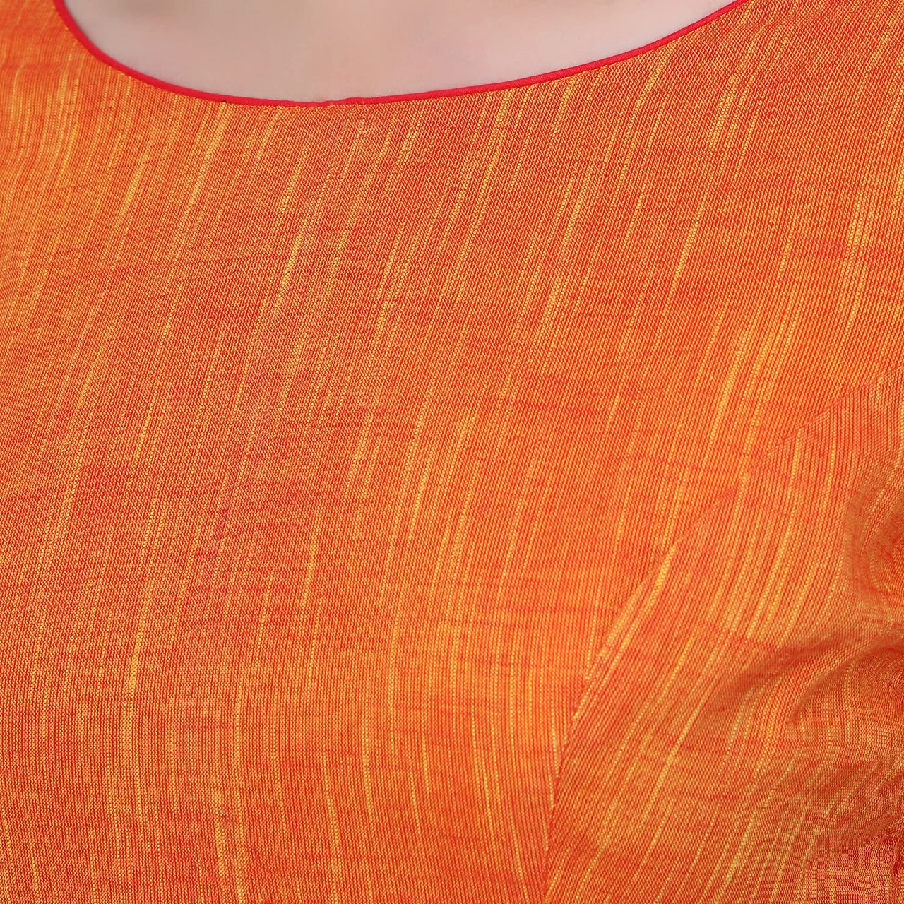 JISB Women's  Cotton Slub Stitched Saree Blouse with Elbow Length Sleeves