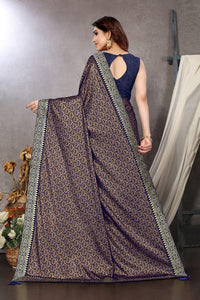 MIRCHI FASHION Women's  Stylish Lycra Foil Printed Design with Zari Woven Lace Work Saree with Blouse Piece