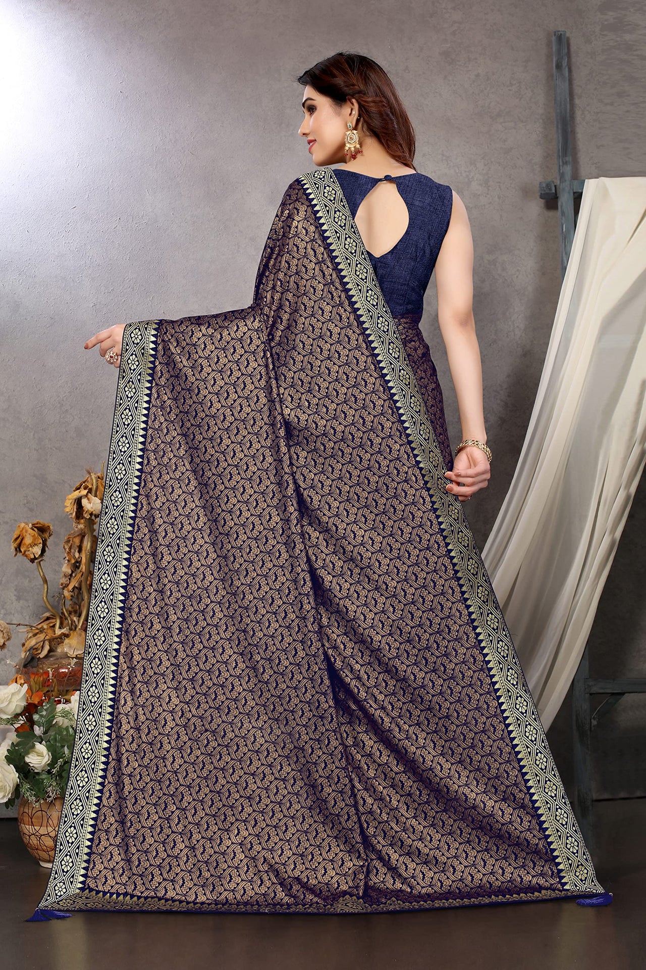 MIRCHI FASHION Women's  Stylish Lycra Foil Printed Design with Zari Woven Lace Work Saree with Blouse Piece