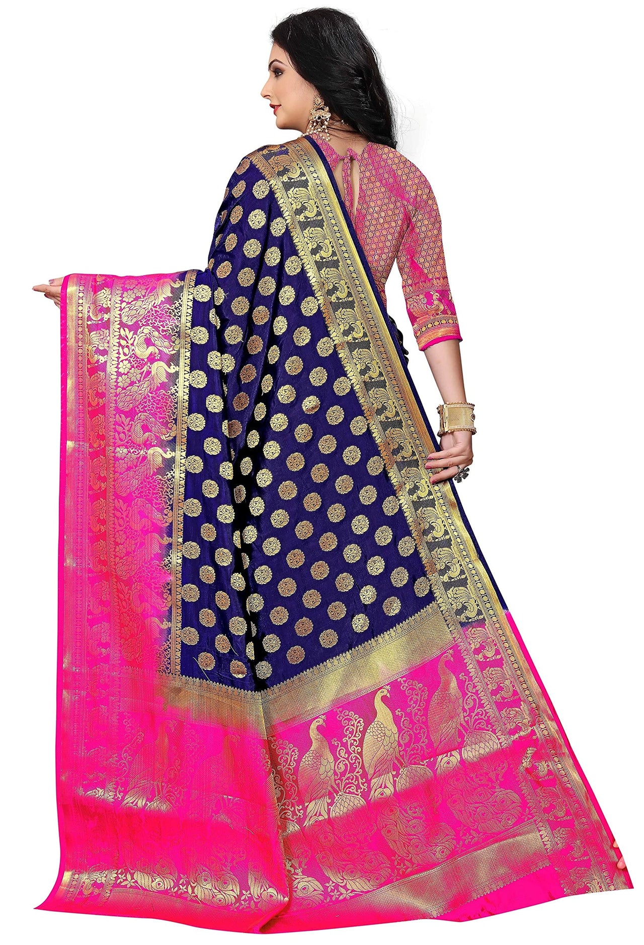 C J Enterprise Women's  Pure Kanchipuram Silk Sarees For Wedding With Un-Stitched Blouse Piece (D11 paithani)