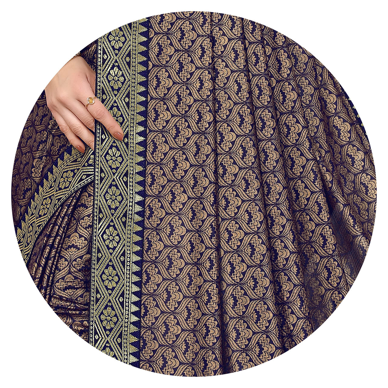 MIRCHI FASHION Women's  Stylish Lycra Foil Printed Design with Zari Woven Lace Work Saree with Blouse Piece