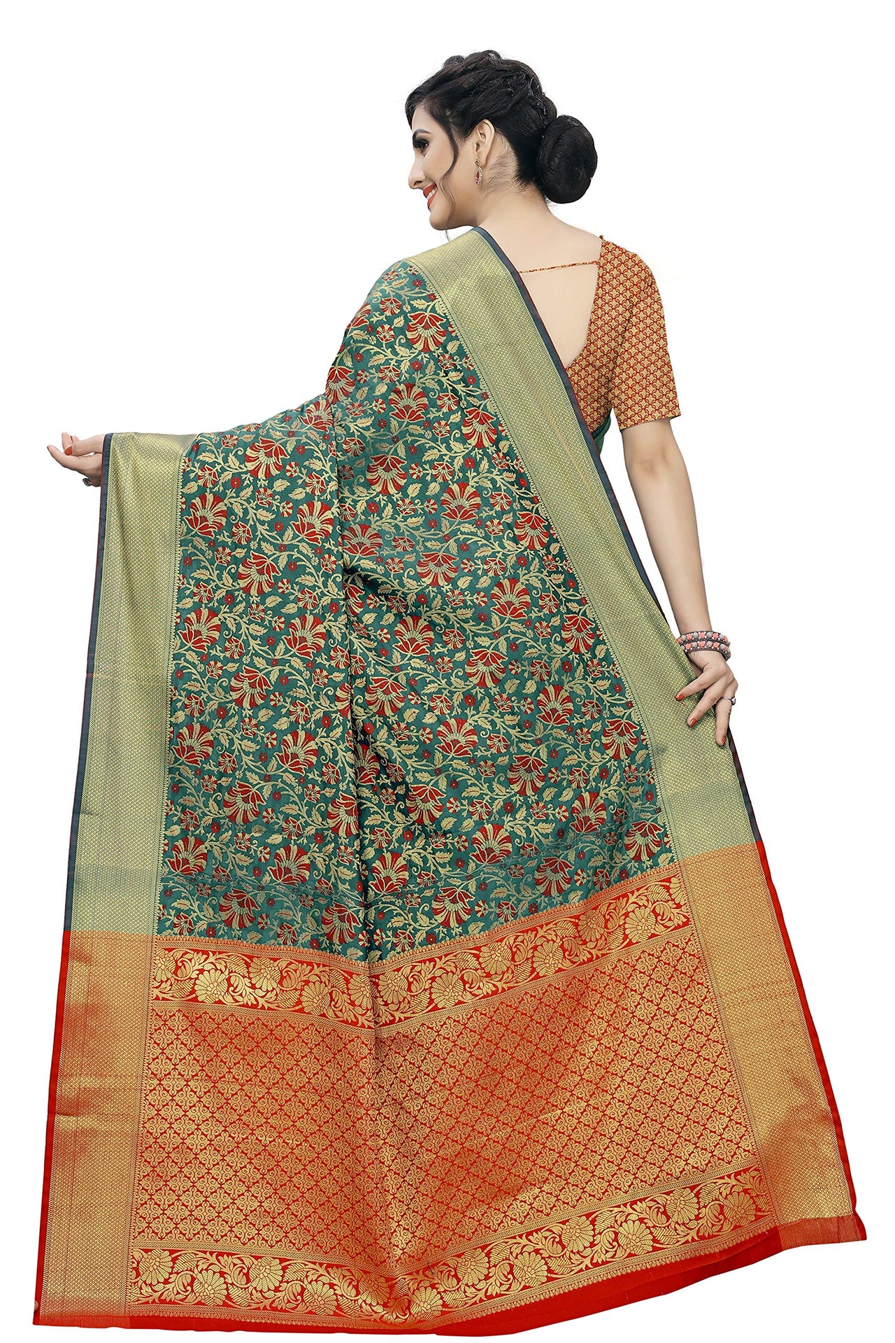 leeza store Heavy Women Kanjivaram Flower Jal Patola Saree With Blouse Piece