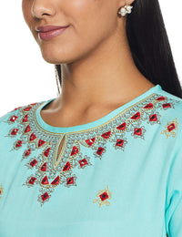 Ayukta Women's  Rayon Embroidery Straight Kurti