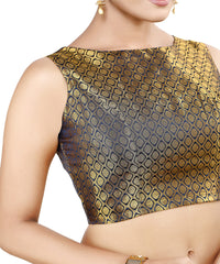 Madhu Fashion Womens Traditional Rich Banaras Brocade Sleeveless Readymade Saree Blouse