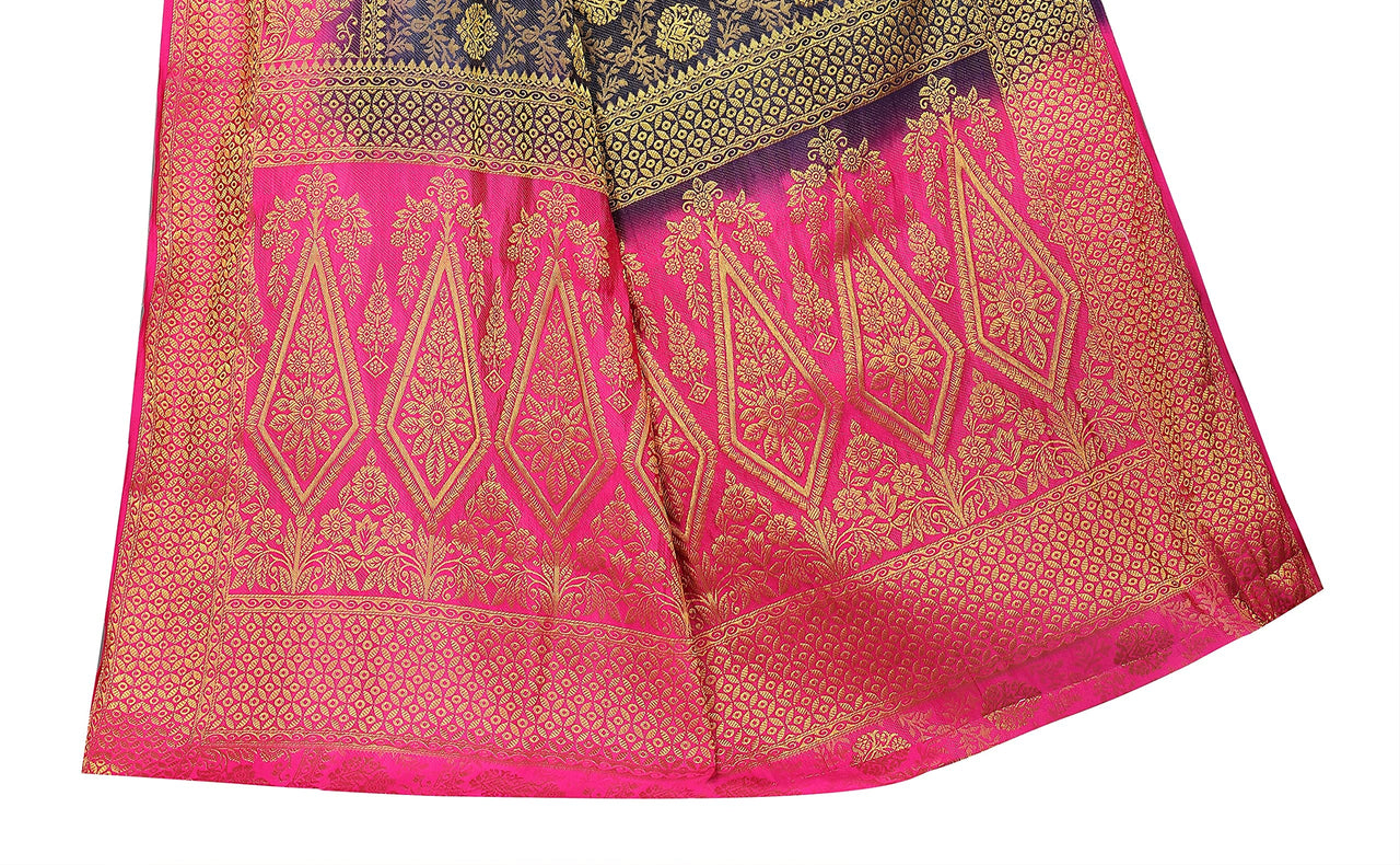 iZibra Women's  Pure Kanjivaram Silk Sraee Kanchipuram Pattu Sarees With Blouse Piece