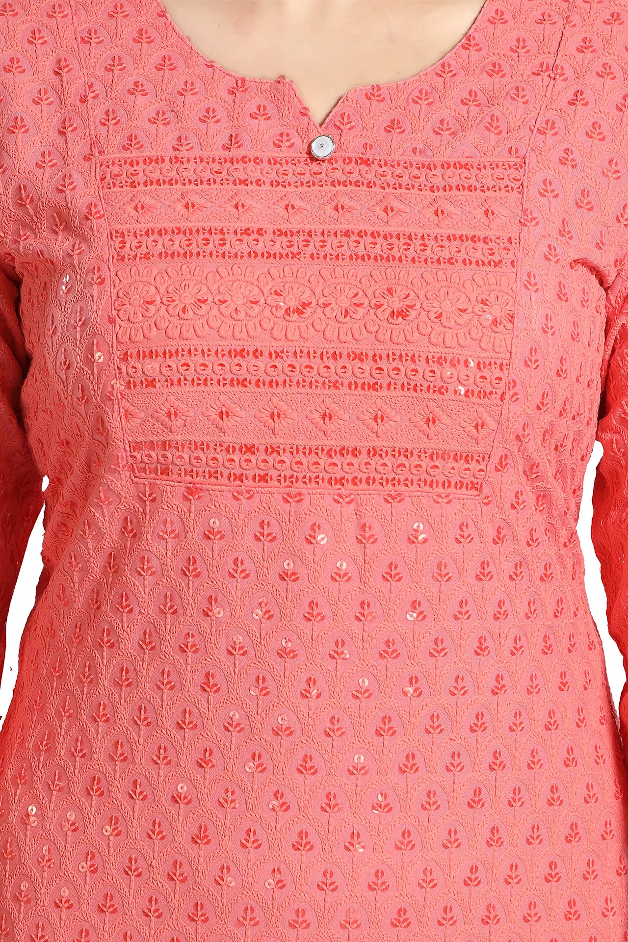 QUEEN SHIELD Women's  Knee Length Rayon Chikan-Kari KurtaKurti (QS_6631)