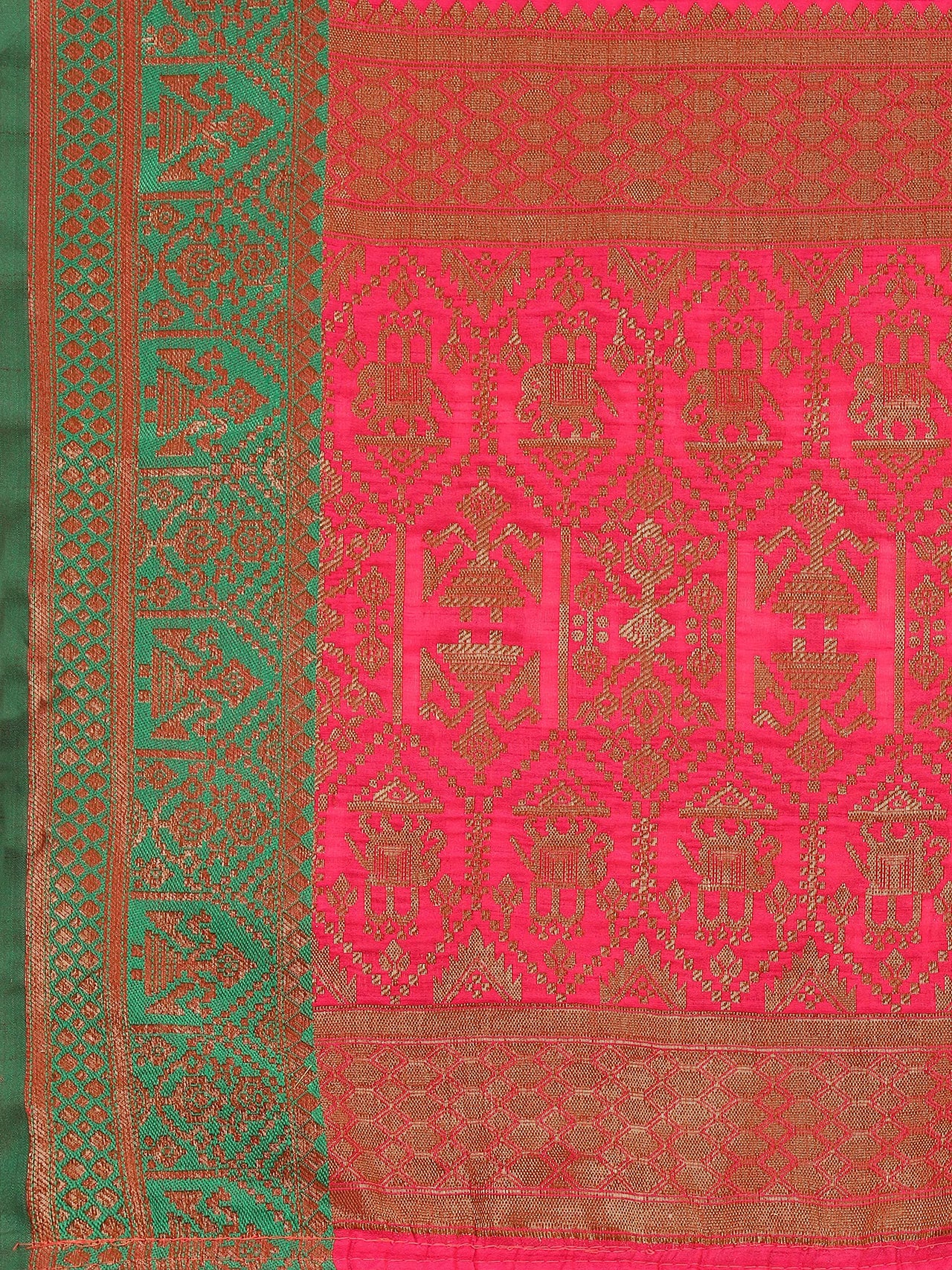 NK Textiles Women's  Elephant Motifs Woven Kanjivaram Ghicha Tussar Silk Saree with Fancy Tassels