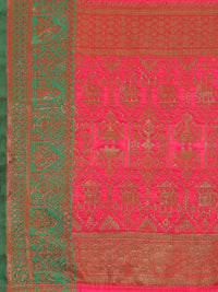 NK Textiles Women's  Elephant Motifs Woven Kanjivaram Ghicha Tussar Silk Saree with Fancy Tassels