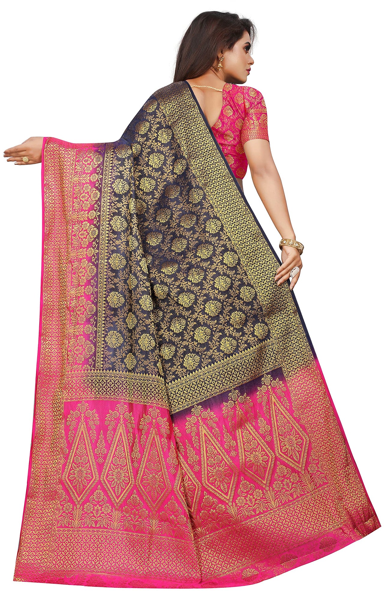 iZibra Women's  Pure Kanjivaram Silk Sraee Kanchipuram Pattu Sarees With Blouse Piece