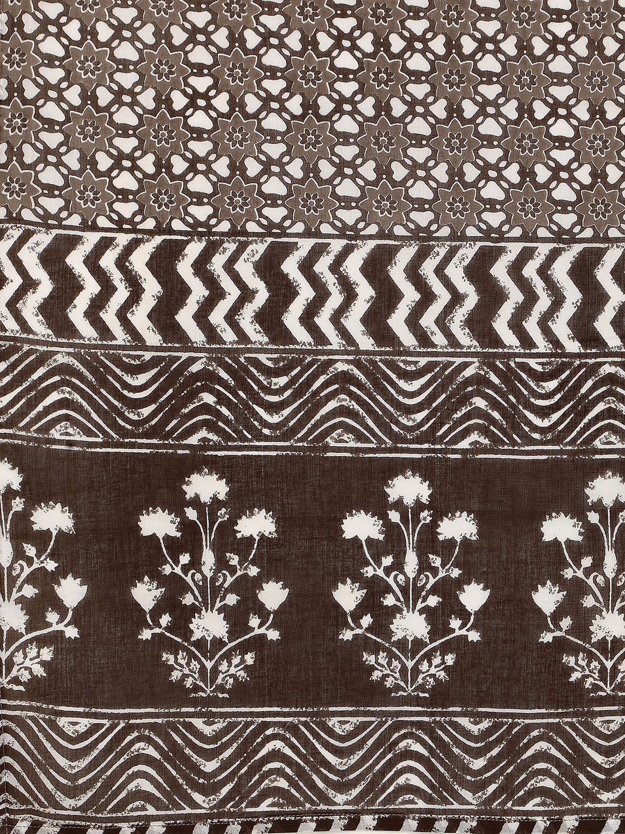 FIORRA Women's  Brown Straight Cotton Kurta with Palazzo and Dupatta