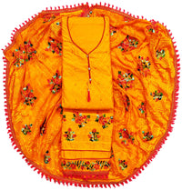 AAHIRA Women Jam Cotton Unstitched Salwar Suit Dress Material With Heavy Embriodery And Phulkari Dupatta(Free Size, Vidhya)