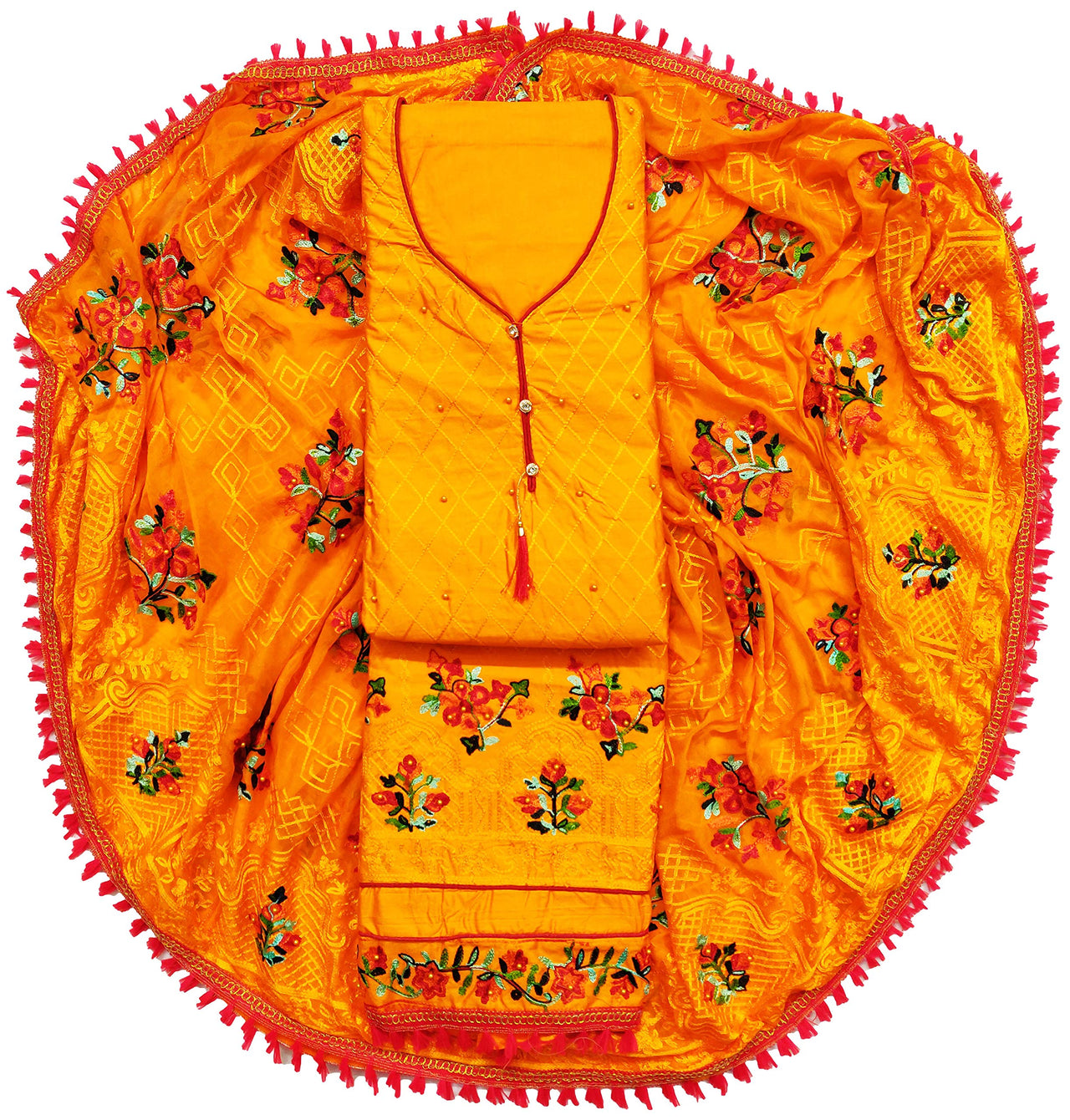 AAHIRA Women Jam Cotton Unstitched Salwar Suit Dress Material With Heavy Embriodery And Phulkari Dupatta(Free Size, Vidhya)