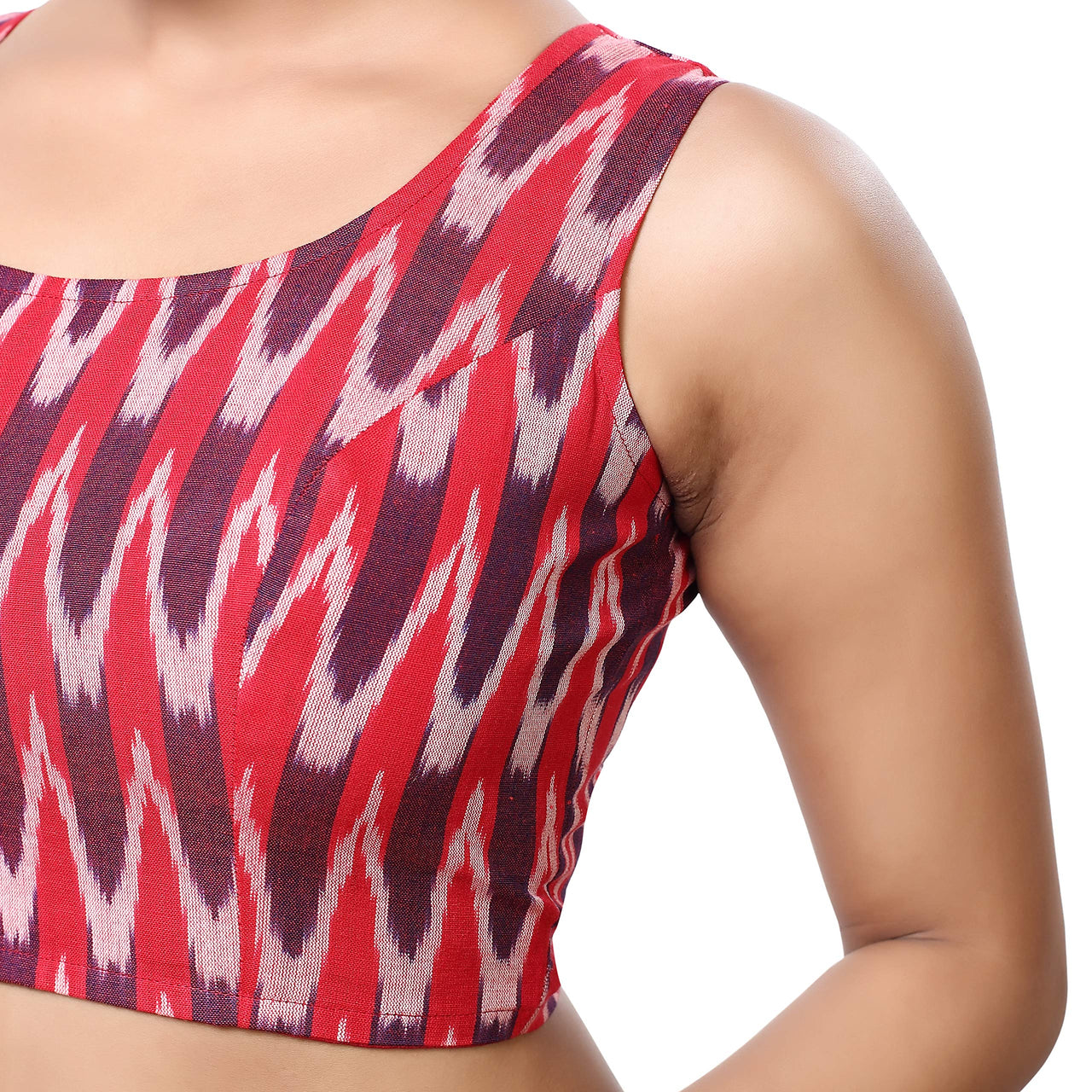 Madhu Fashion Women's  Cotton Ikat Print Sleeveless Readymade Blouse