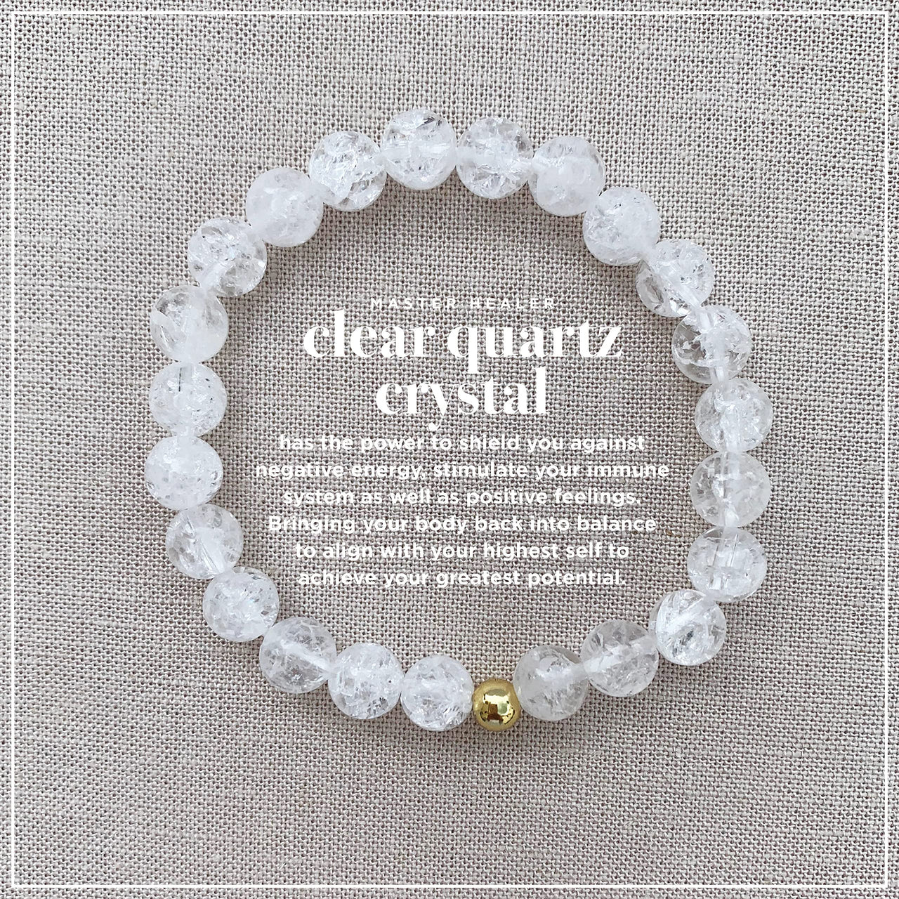 Joyfulmuze Clear Quartz Crystal Bracelet, Chakra Healing Energy Balancing, Simple Natural Stone, Handmade Jewelry Gift, Gold and White, 8mm 7”wrist (Burst - Clear Crystal) Burst - Clear Crystal