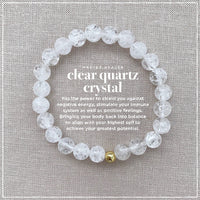 Joyfulmuze Clear Quartz Crystal Bracelet, Chakra Healing Energy Balancing, Simple Natural Stone, Handmade Jewelry Gift, Gold and White, 8mm 7”wrist (Burst - Clear Crystal) Burst - Clear Crystal