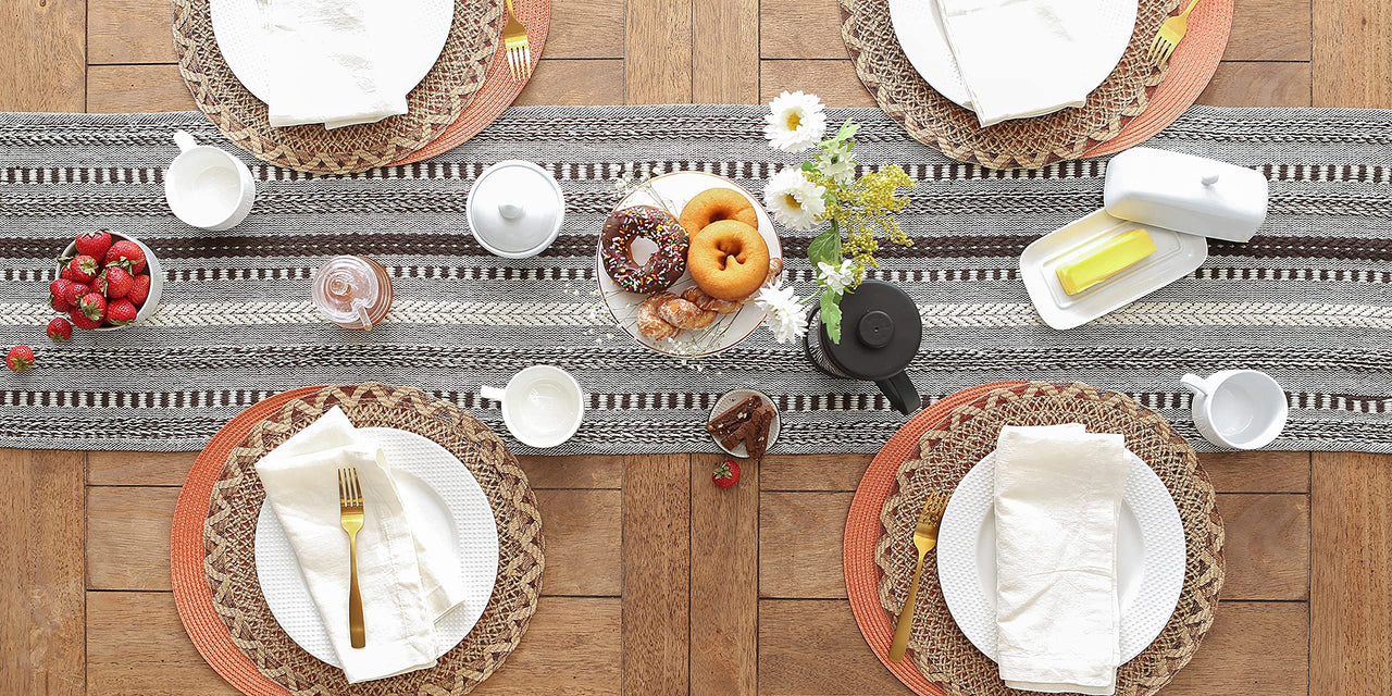 DII Farmhouse Braided Stripe Table Runner Collection, 15x108 (15x113, Fringe Included), Dark Brown 15x108" (15x113", Fringe Included) Striped