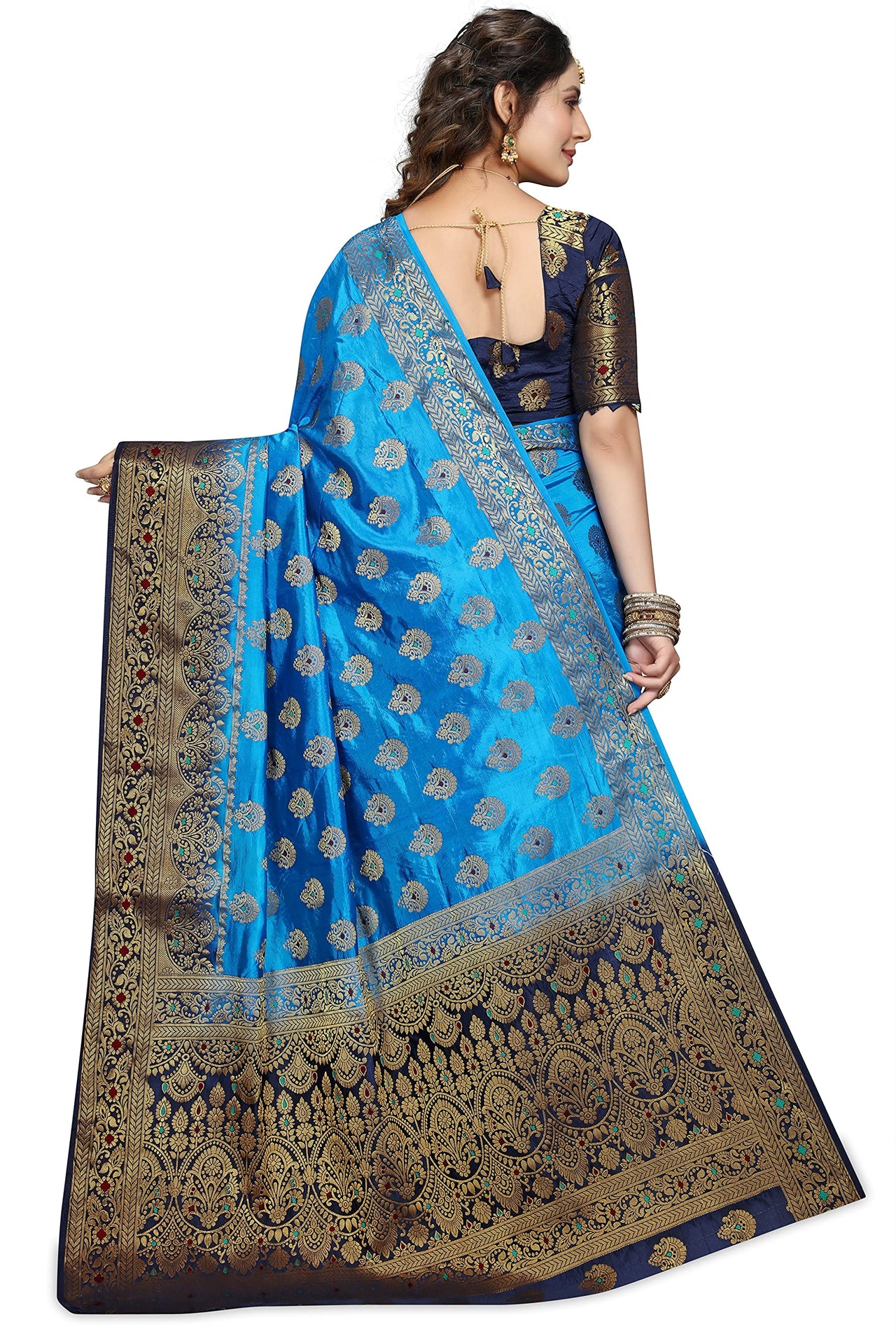 C J Enterprise Women's  Kanchipuam Pattu Pure Kanjivaram Silk Sarees For Wedding With Blouse Piece (perashooot paithani)