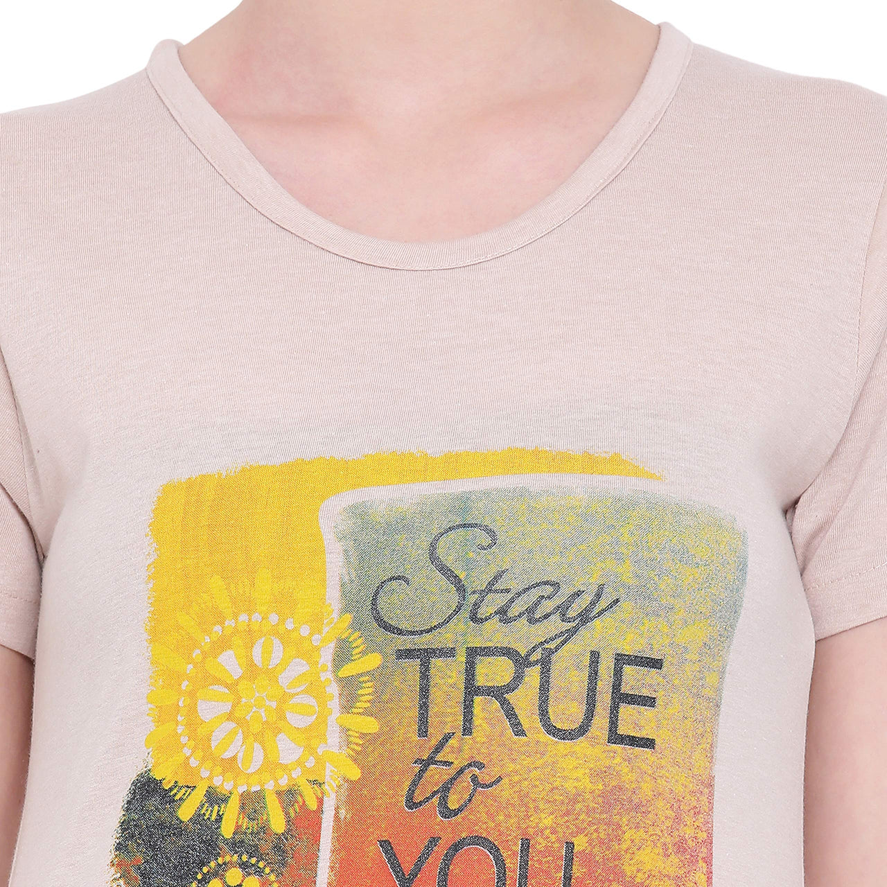 In Love Ladies Long Knee Length Chest Printed Side Slits Tshirts