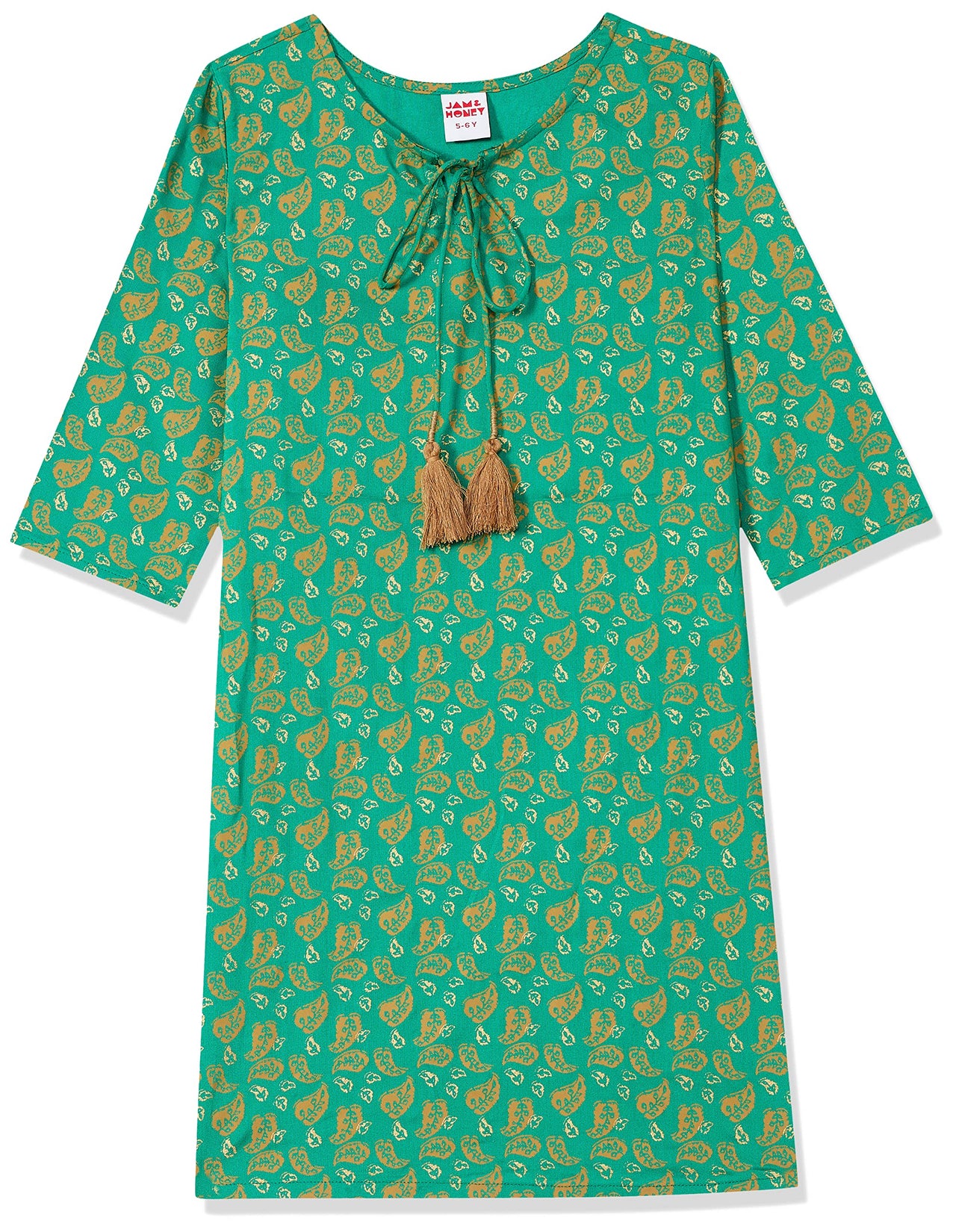 Amazon Brand - Jam & Honey Girl's  Cotton Regular Short Kurti PEACH 2 2 Years-3 Years