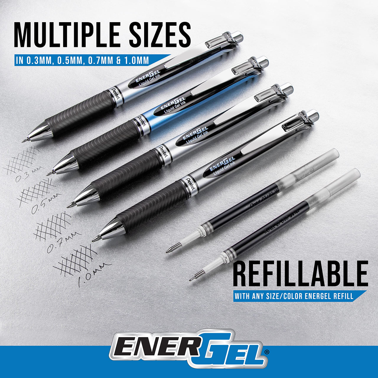 Pentel® EnerGel™ RTX Retractable Liquid Gel Pens, Medium Point, 0.7 mm, 54% Recycled, Blue Barrel, Blue Ink, Pack Of 12 Pens
