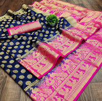 C J Enterprise Women's  Pure Kanchipuram Silk Sarees For Wedding With Un-Stitched Blouse Piece (D11 paithani)