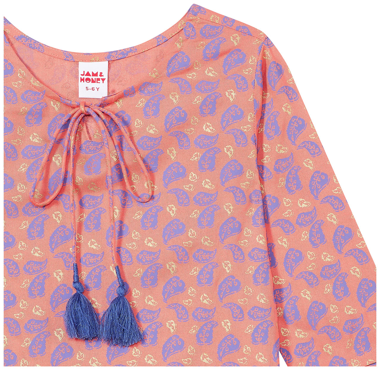 Amazon Brand - Jam & Honey Girl's  Cotton Regular Short Kurti PEACH 2 2 Years-3 Years