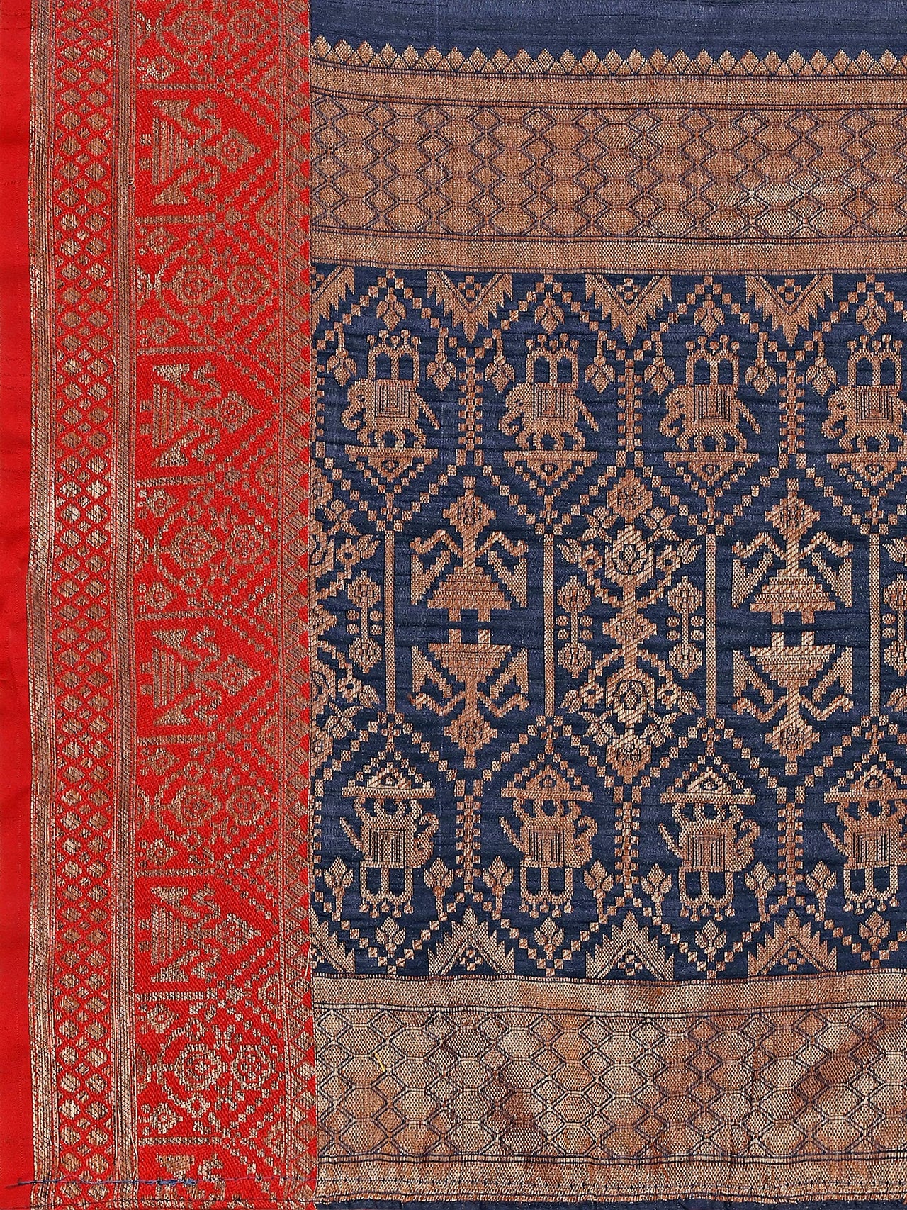 NK Textiles Women's  Elephant Motifs Woven Kanjivaram Ghicha Tussar Silk Saree with Fancy Tassels