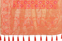 Monjolika Fashion Women's  Banarasi Silk Peach Color Golden Zari Woven Saree With Separate Embellished And Unsttiched Blouse Piece