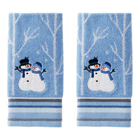 SKL Home Christmas Winter Friends Snowman Hand Towel 2pc Set for Bath/Kitchen & Gift, Blue Hand Towel Set