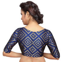 X3 Women's  Benaras Brocade Readymade Saree Blouse with Elbow Length Sleeves