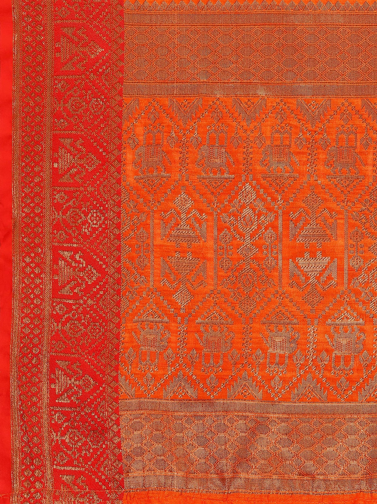 NK Textiles Women's  Elephant Motifs Woven Kanjivaram Ghicha Tussar Silk Saree with Fancy Tassels