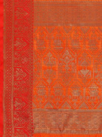 NK Textiles Women's  Elephant Motifs Woven Kanjivaram Ghicha Tussar Silk Saree with Fancy Tassels