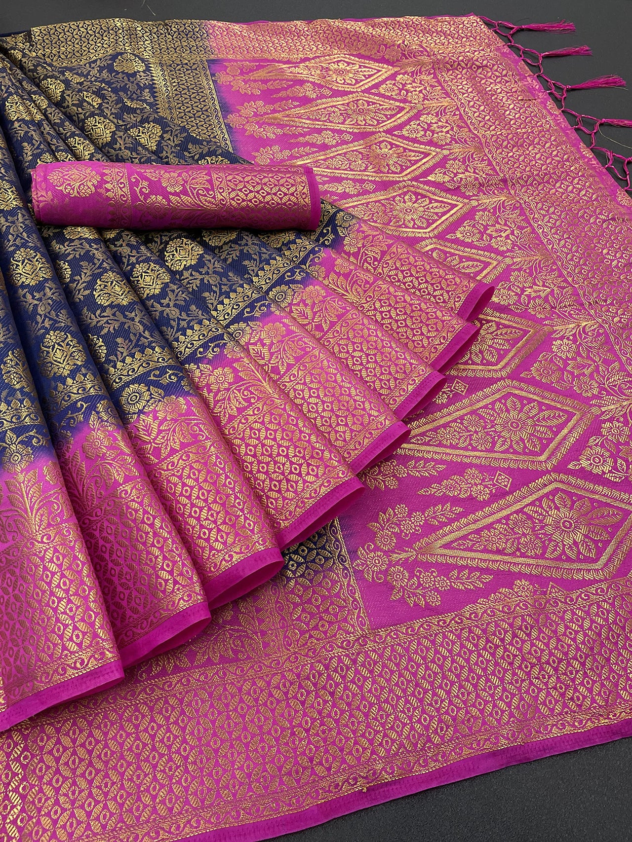iZibra Women's  Pure Kanjivaram Silk Sraee Kanchipuram Pattu Sarees With Blouse Piece