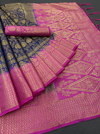 iZibra Women's  Pure Kanjivaram Silk Sraee Kanchipuram Pattu Sarees With Blouse Piece