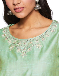 BIBA Womens Round Neck Slub Palazzo Suit