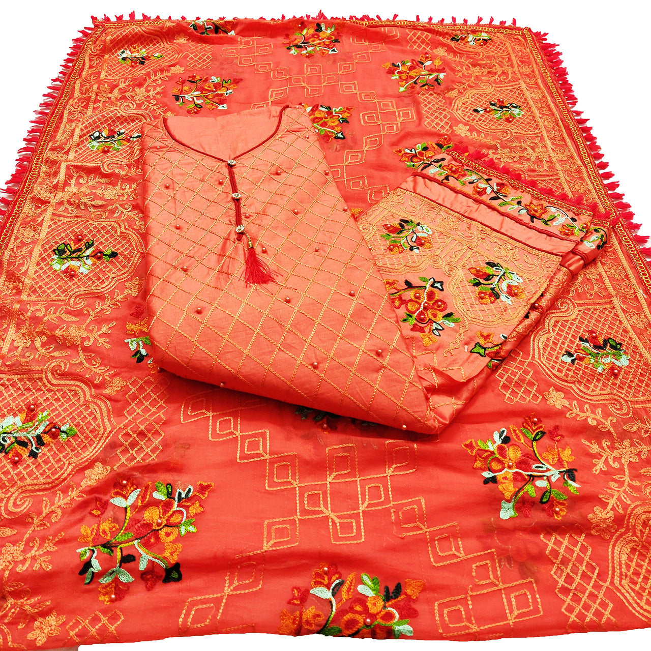 AAHIRA Women Jam Cotton Unstitched Salwar Suit Dress Material With Heavy Embriodery And Phulkari Dupatta(Free Size, Vidhya)